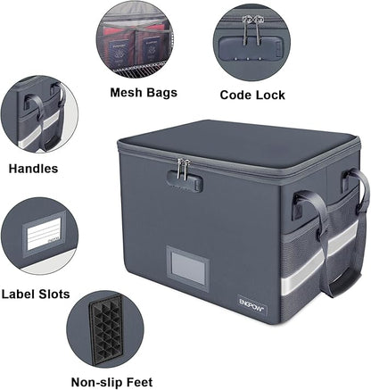 ENGPOW File Box with Lock, Fireproof Document Box with Zipper Lid, Collapsible - Image 4