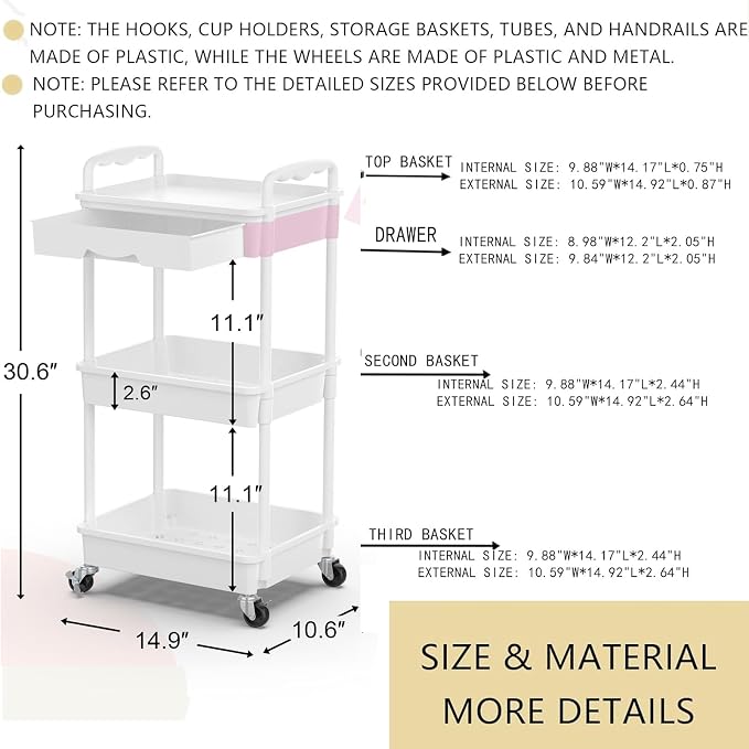 Goovilla 3 Tier Rolling Utility Cart Organizer - Image 8