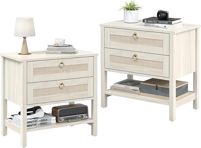 Wooden Nightstand Set of 2, Boho Side Tables by CMFYDAILY