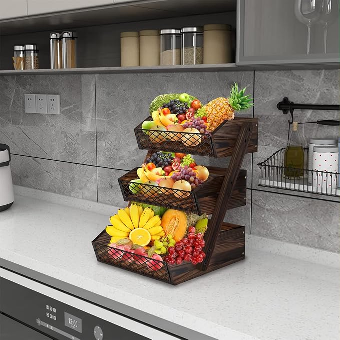 Dorhors Fruit Basket for Kitchen Counter Organizer, Fruit Bowl Stand Storage | - Image 3