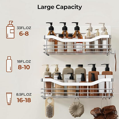 Orimade Shower Caddy Basket Shelf Storage Rack Pack of 2, No Drilling Wall - Image 7