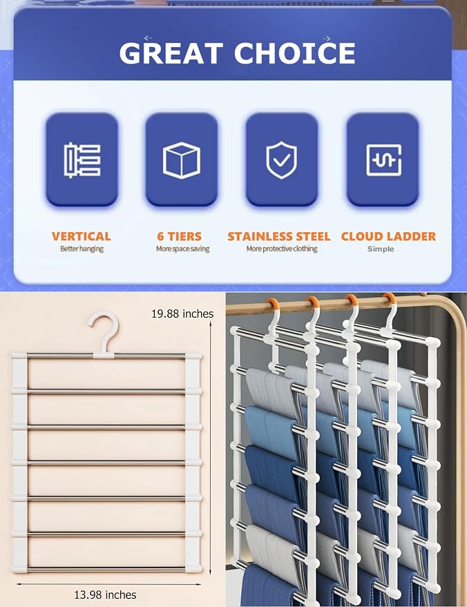 SEVEN LUCKY LIGHT 2Pcs Cloud Ladder Pants Hangers Space Saving - Image 7