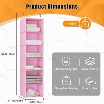 Hanging Closet Organizer, Easy Mount Foldable 6-Shelf Hanging Closet Wardrobe - Image 3