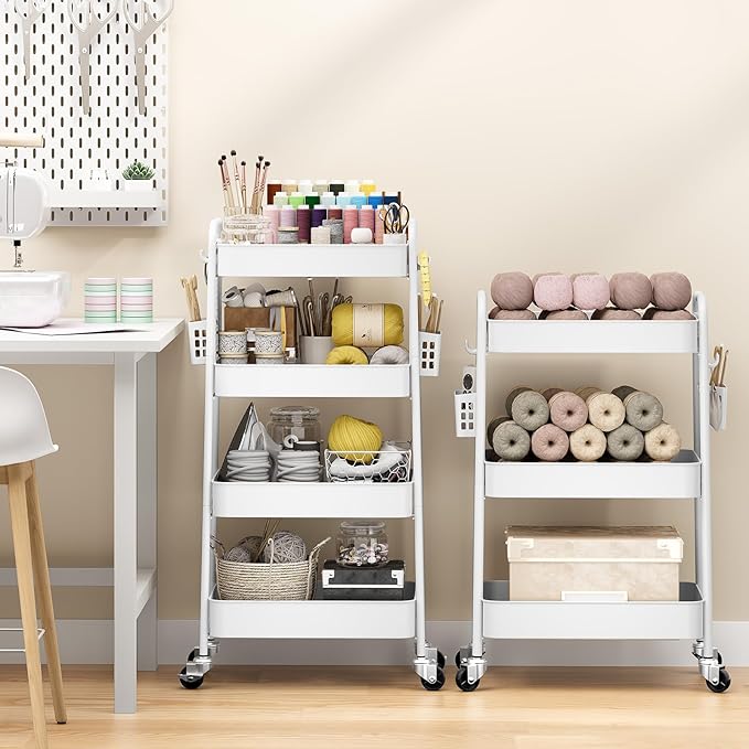 TOOLF 4 Tier Rolling Cart with Pegboard, Metal Storage Organizer Cart with - Image 2