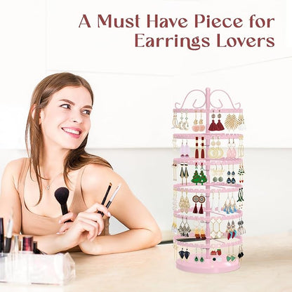 MODOWEY 6 Tier Rotating Earring Holder Organizer Stand, Adjustable Metal - Image 6