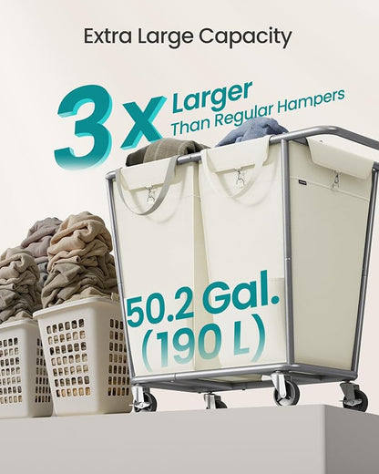 SONGMICS Laundry Basket with Wheels, 2-Section Laundry Sorter, 50.2 Gallons - Image 3