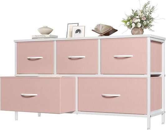 OLIXIS Pink Dresser for Girls Bedroom, Wide Dresser for Closet, 5 Drawers | by OLIXIS