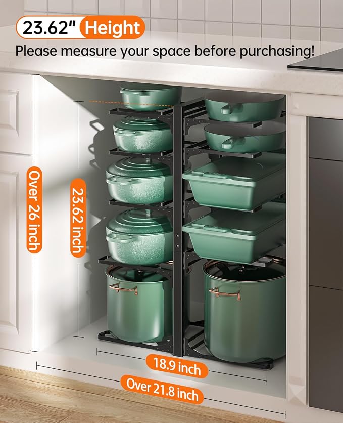 ORDORA Pots and Pans Organizer under Cabinet 23.62" Height, 10-Tier Kitchen - Image 2