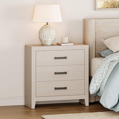 WAMPAT Farmhouse 3 Drawer Nightstand Set of 2, Large Wood Bedside Tables - Image 5