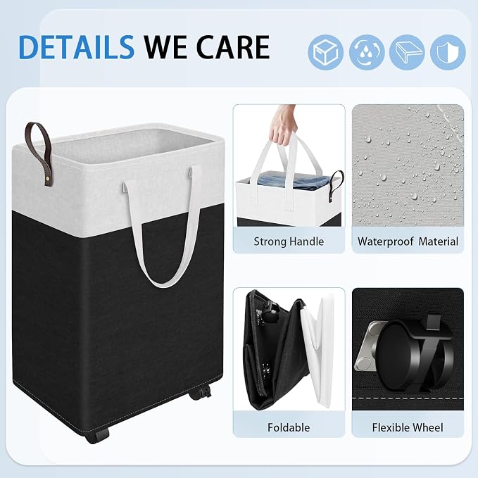HomeHacks Laundry Basket with Wheels, Rolling Laundry Hamper, Collapsible & - Image 3