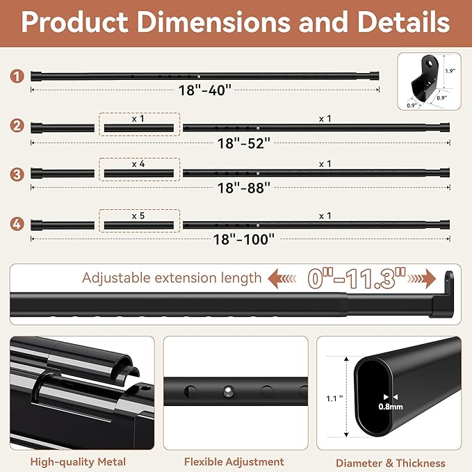 Oval Closet Rod 18-40 Inch Adjustable Closet Rods - Image 2