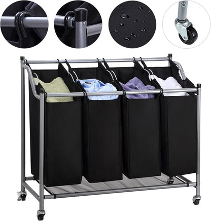 Laundry Sorter Cart 4-Bag Classics Rolling Laundry Hamper, Sturdy Frame - Image 4