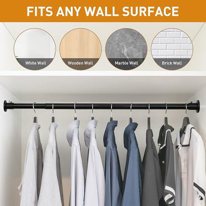Black Adjustable Closet Rod 18-48 Inches, Heavy Duty Metal Clothes Hanging Rod - Image 7
