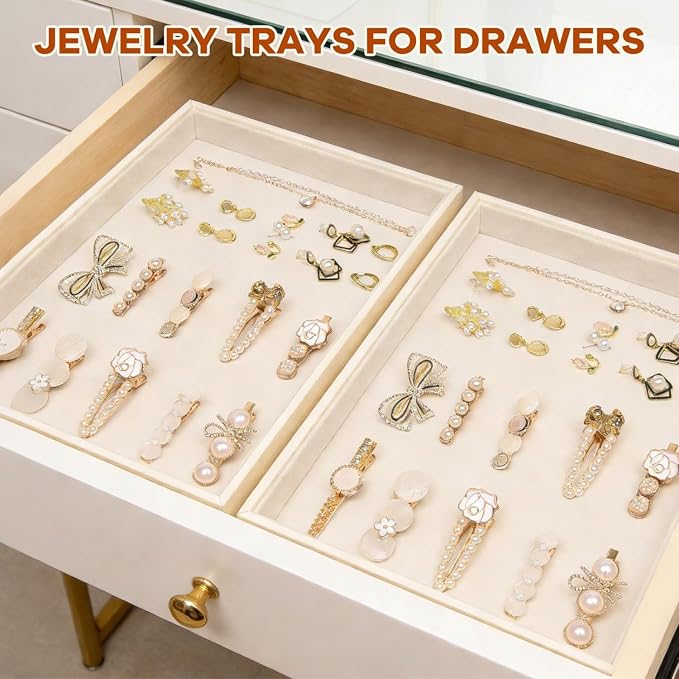 Beige Velvet Jewelry Tray for Drawers Black Jewelrys Display Tray Stackable - Image 6