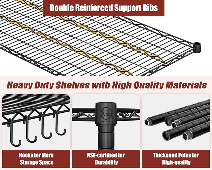 PrimeZone 60" W x 24" D x 76" H Heavy Duty Wire Storage Shelves - Image 4
