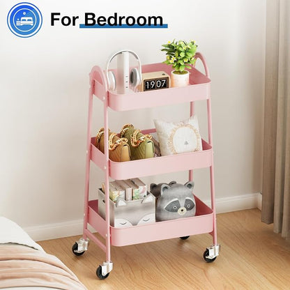 OLIXIS Metal 3 Tiers Utility Rolling Cart, Mobile Storage Shelf - Image 4
