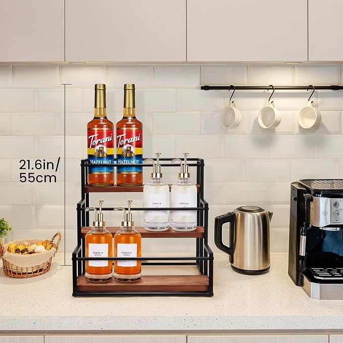 THYGIFTREE Coffee Syrup Rack Organizer 3-Tier 12 Syrup Bottles Holder Stand - Image 4
