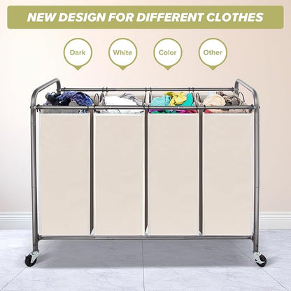 Laundry Sorter Hamper with Wheels, Heavy-Duty Laundry Sorter Rolling Cart - Image 3