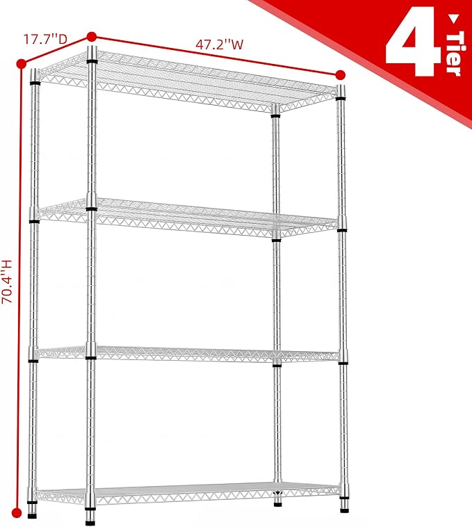 M MZG 4 Tiers Storage Shelves Load 2640 LBS, Metal Shelving Wire Metal Shelving - Image 3