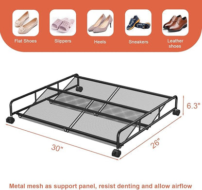 Under Bed Shoe Storage Organizer, 2 Pack Metal Mesh Under Bed Storage Containers - Image 3