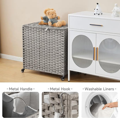 Laundry Hamper with Wheels, 39.6 Gallon Rolling Laundry Basket with Lid - Image 5