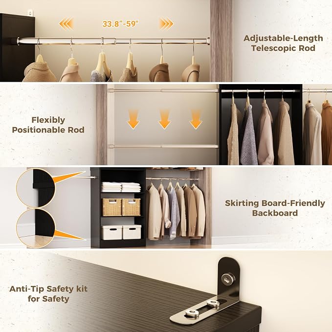 Homieasy Closet System, 4.5-11.5 Ft Expandable Closet Organizer, Walk-in Wood - Image 7