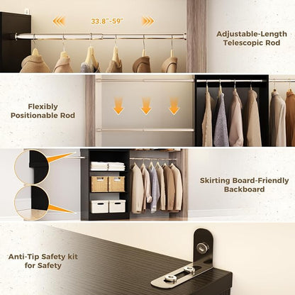 Homieasy Closet System, 4.5-11.5 Ft Expandable Closet Organizer, Walk-in Wood - Image 7