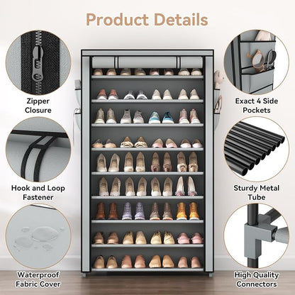 LANTEFUL Shoe Rack with Covers 10 Tier Tall Shoe Rack Organizer Large Capacity - Image 4