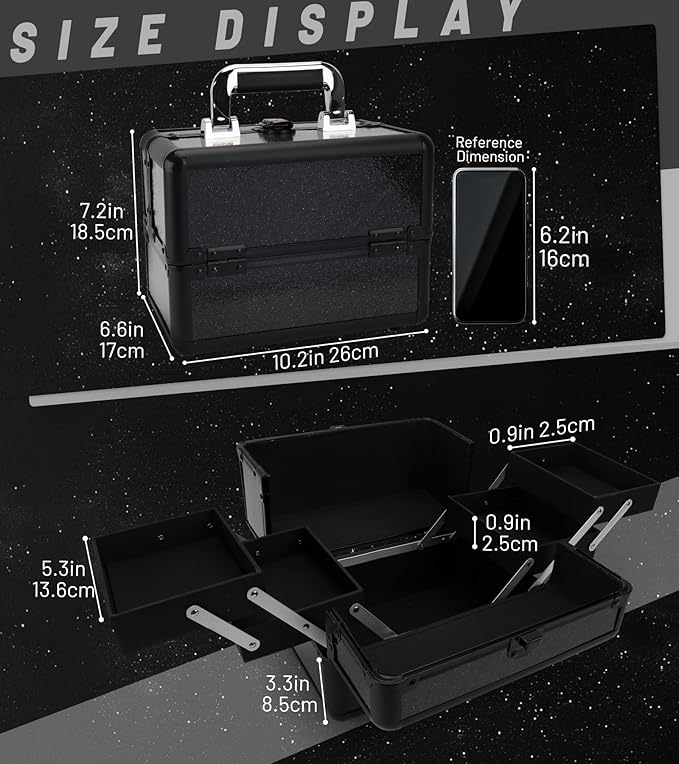 Large Makeup Train Case Cosmetic Organizer Case Makeup Box Portable Make Up - Image 2