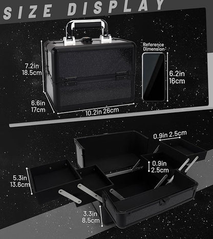 Large Makeup Train Case Cosmetic Organizer Case Makeup Box Portable Make Up - Image 2