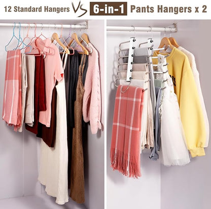 HUITEM 4 Pack 6-Tier Space Saving White Pant Hangers, Lightweight, Stainless - Image 6