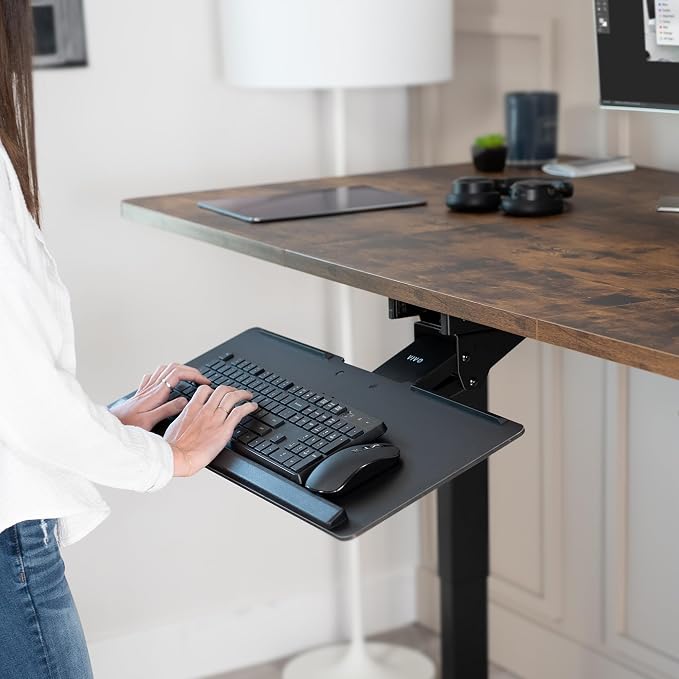 VIVO Adjustable Computer Keyboard and Mouse Platform Tray Deluxe Smooth Rolling - Image 2