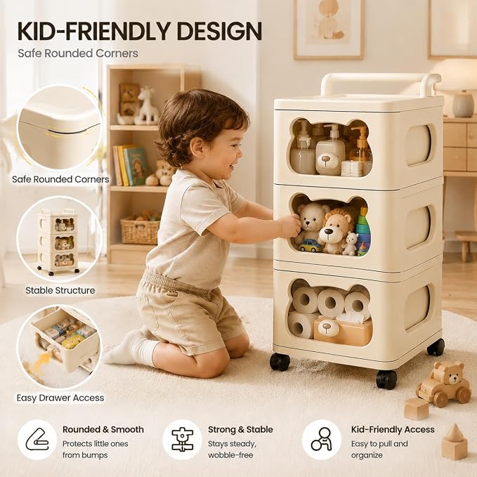 Storage Drawer Organizer with Wheels, 3 Tier Rolling Cart Organizer, Draw Slid - Image 6