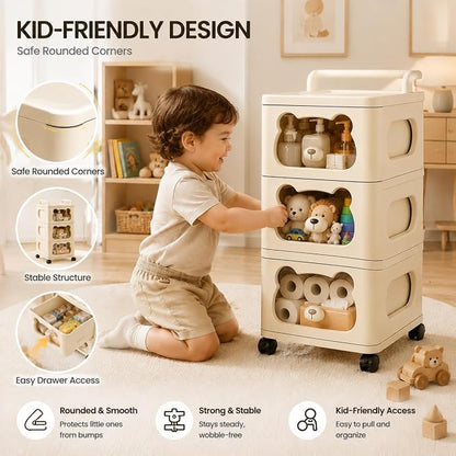 Storage Drawer Organizer with Wheels, 3 Tier Rolling Cart Organizer, Draw Slid - Image 6