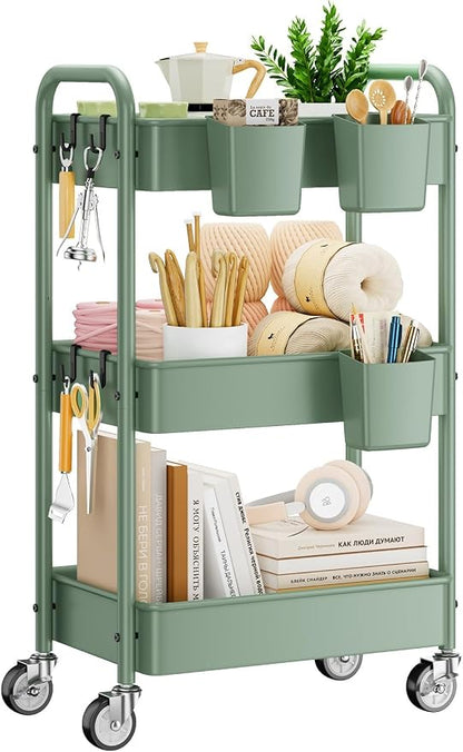 YASONIC 3-Tier Rolling Cart, 66 Pounds Capacity, Mesh Storage Organizer by YASONIC