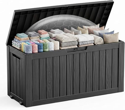 92Gal Outdoor Storage Box Deck Box Waterproof & UV Resistant w/ Wheels | by EASYUP