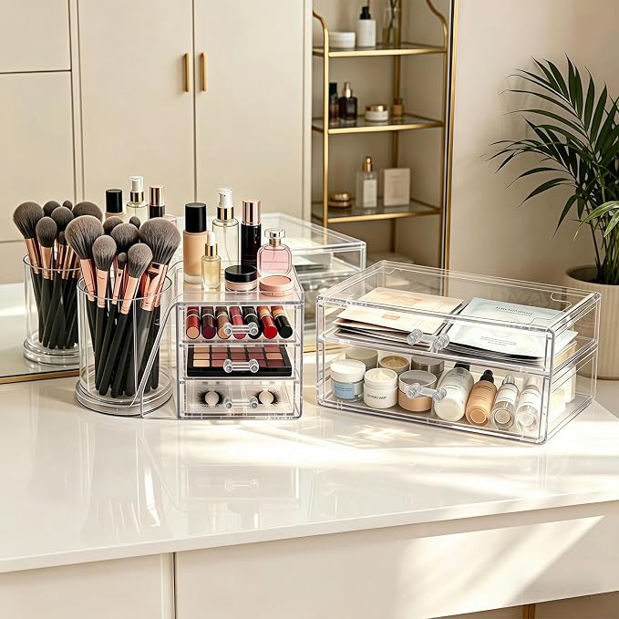 Clear Acrylic Makeup Organizer Countertop 360° Rotating & Removable Storage - Image 5