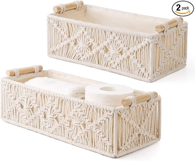 Mkono Macrame Storage Baskets Boho Decor Box Handmade Woven Decorative by Mkono