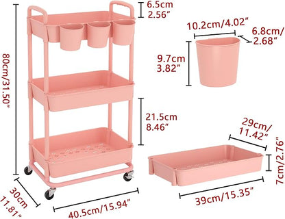 JIUYOTREE 3-Tier Plastic Rolling Storage Cart Utility Cart - Image 2