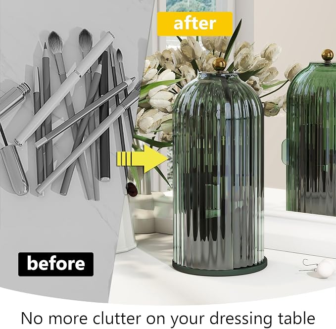 Makeup Brush Holder with Dustproof Cover 360 Rotating Makeup Brush Organizer - Image 6