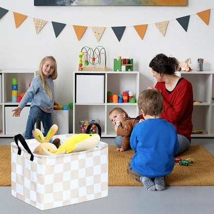 MAIZMZ Beige Check Storage Basket Baby Toys Organizer Bins Decorative Gifts - Image 3