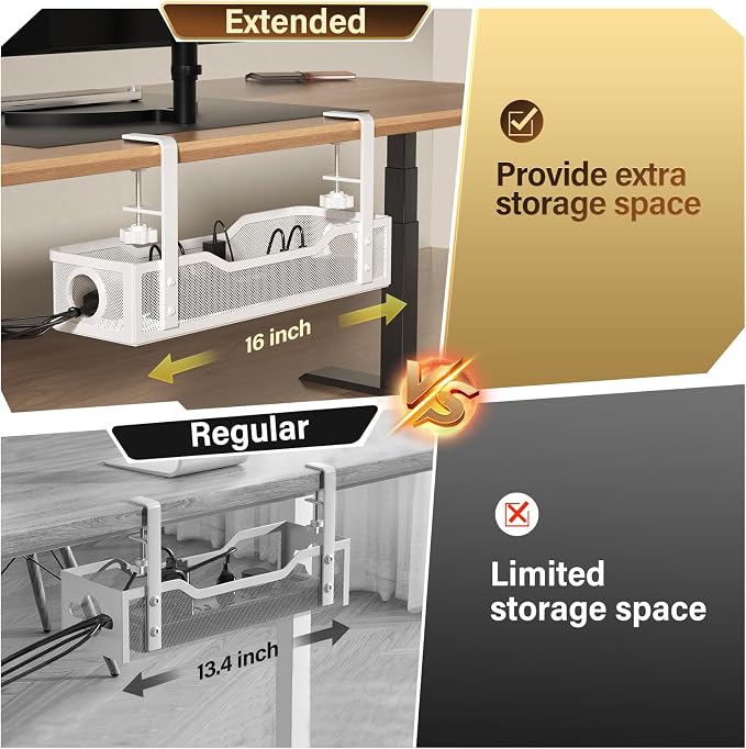 2 Pack Under Desk Cable Management Tray, Cinati Cord Organizers - Image 2