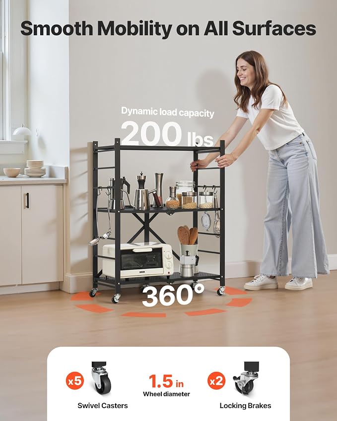 VEVOR 3-Tier Foldable Storage Shelf, 28W x 13D x 36H Inch Folding Metal Rack - Image 6