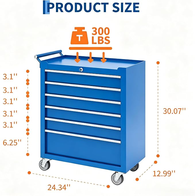Garvee Rolling Tool Chest, 6 Drawers Tool Storage Cabinet, Toolbox - Image 3