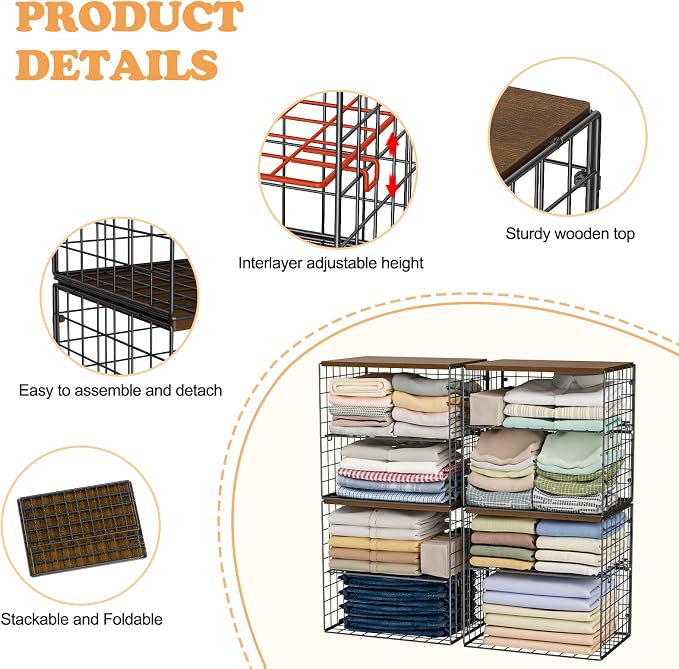 Huxitocan 4-Tier Stackable Closet Organizers and Storage Shelves, Closet - Image 3