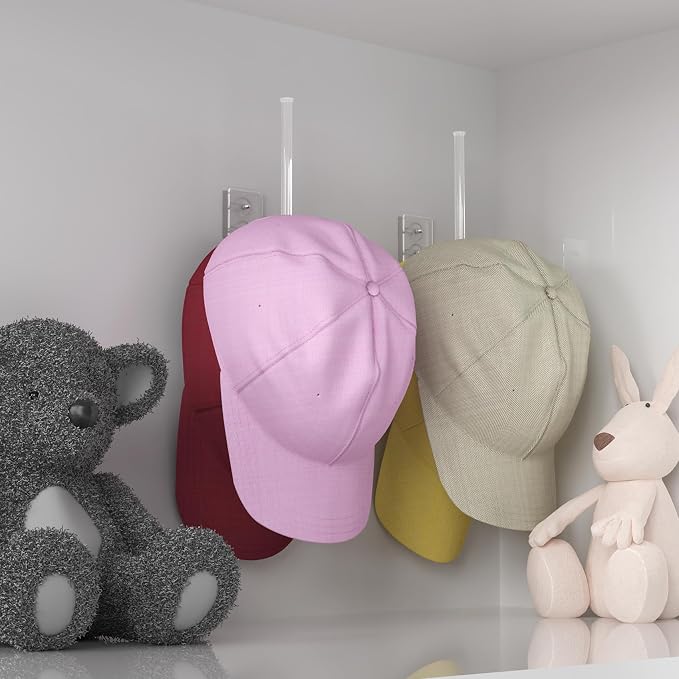 Durmmur 2 Pack Hat Racks for Baseball Caps, Acrylic Hat Organizer, Hat Hooks - Image 4