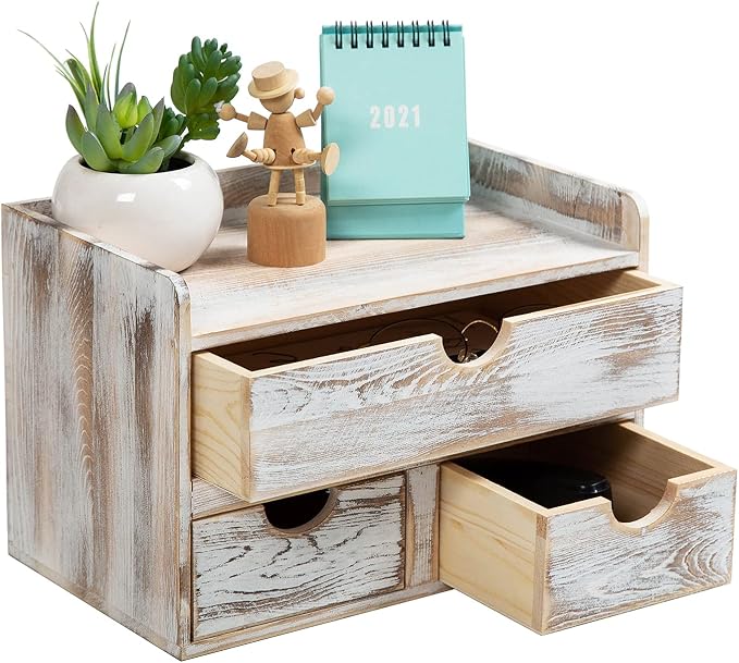 Rustic Distressed white 3-Tier Wood Desk Organizer by VERGOODR