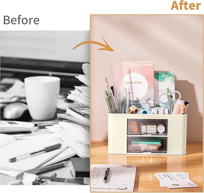 Marbrasse Pen Organizer with 2 Drawer, Desk Organizers and Accessories with 5 - Image 7