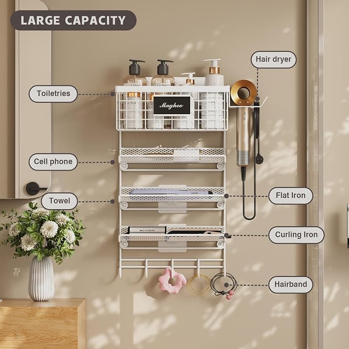Hair Dryer Holder Wall Mounted, Adheisve Hair Styling Tool Organizer - Image 3