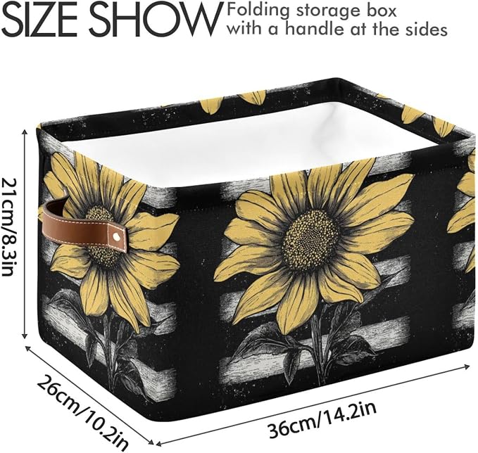White Black American Flag Sunflower Storage Bins Box Foldable Shelf Basket - Image 3